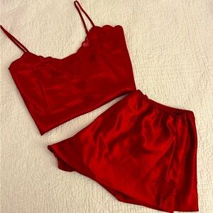 vintage styled silk red heart pajama set